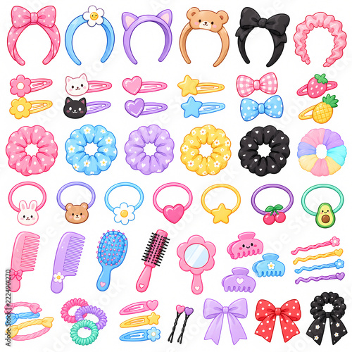 Illustration of a hair accessory icon set