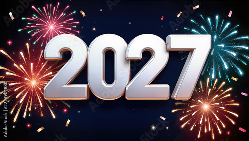Colorful fireworks celebrate silver new year 2027 against dark night sky