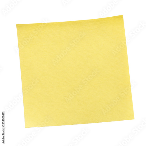 A single blank yellow sticky note isolated on a white background.