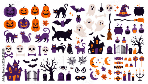 Halloween Mega Element Collection Flat Vector Illustration_26