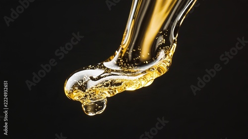 viscosity. Golden oil-like liquids merging and dripping slowly on black background. bar promotions, beverage menus, designed for product packaging and bar promotions, used by motion designers.
