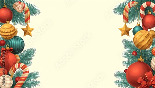 Retro Christmas Ornament Arcade Background with Bold Vintage Holiday Shapes