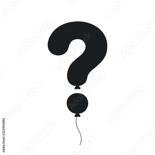 Black question mark balloon silhouette isolated on white background for business uncertainty concept