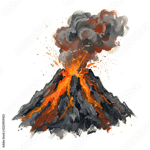 Watercolor Erupting Volcano Hand Painted Lava Landscape Clipart