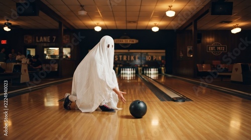 ghost bowling in a retro bowling alley