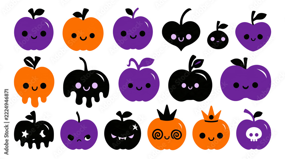 Obraz premium Cute halloween apples vector set isolated on white isolated on transparent background