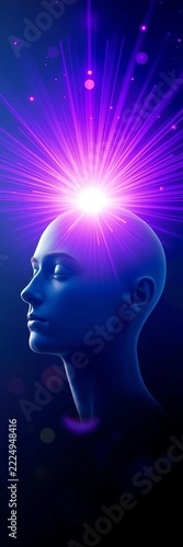 Violet energy at top of head, symbolizing connection to higher self and spirituality, sacred, enlightened