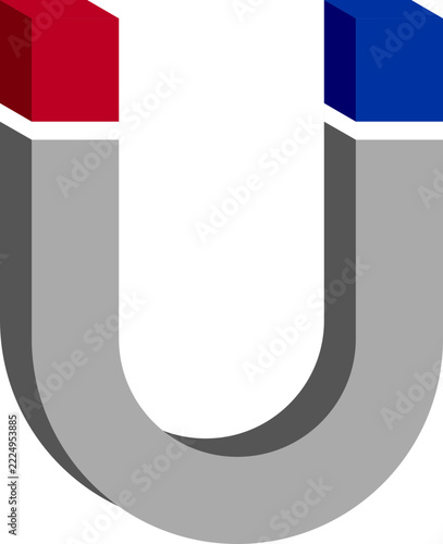 Illustration of a Horseshoe Magnet, Red and Blue U-Shaped Magnet Illustration