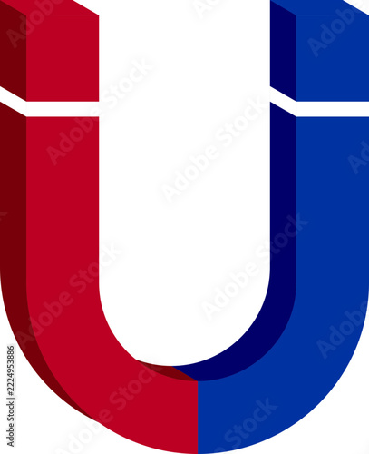 Illustration of a Horseshoe Magnet, Red and Blue U-Shaped Magnet Illustration