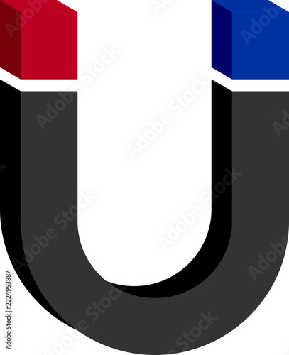 Illustration of a Horseshoe Magnet, Red and Blue U-Shaped Magnet Illustration