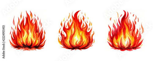 Watercolor fire flame bursts set Explosion bonfire illustration Elements for design