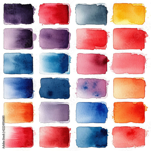 Watercolor spots set Colorful watercolor stains Different shapes and colors swatch