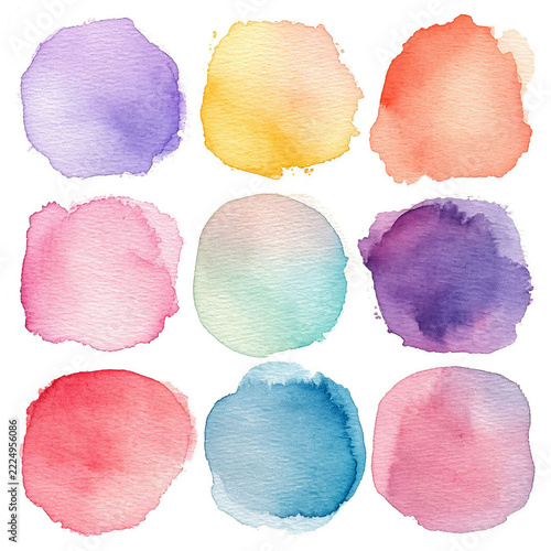 Watercolor spots set Colorful watercolor stains Different shapes and colors swatch