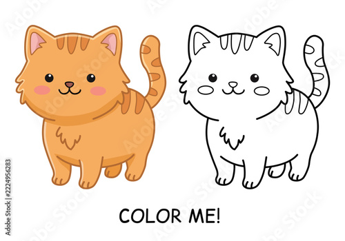 Cute cat character coloring page for kids printable