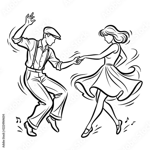 Couple dancing swing in vintage style with joyful movements  