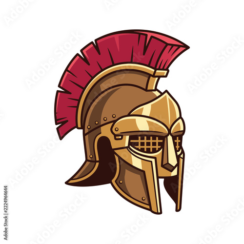 Spartan warrior helmet illustration with red plume detail  