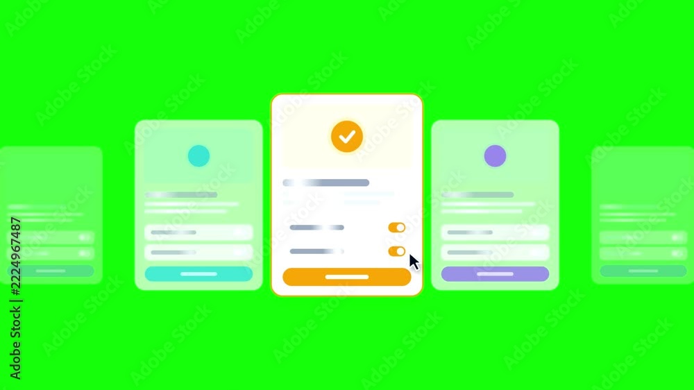Carousel Card Filing UI Cards Carousel Animation with Mouse Cursor Clicking on Green Screen ...