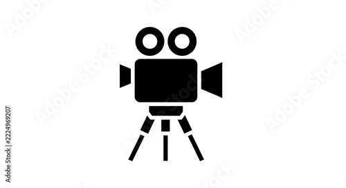 Black cinema camera icon isolated on transparent background for film