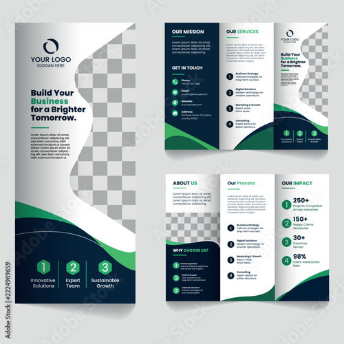 Build your business for a brighter tomorrow corporate trifold brochure template
