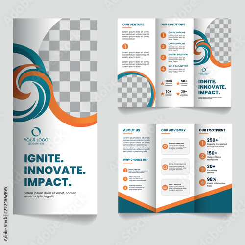Ignite innovate impact corporate business strategy trifold brochure template
