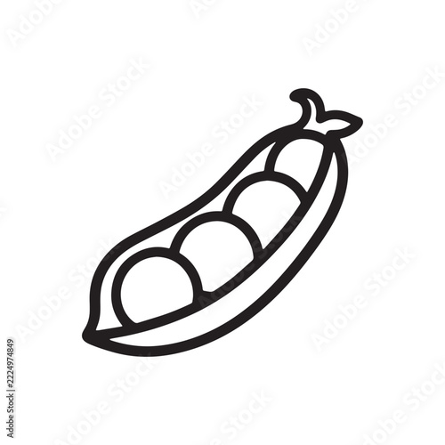  Green Pea Pod Vegetable Line Art Outline Vector Illustration.