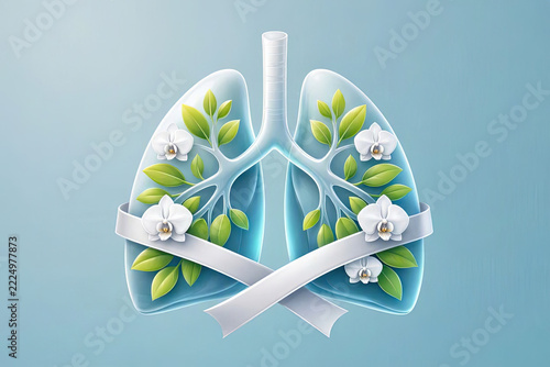 Lung Cancer Awareness Month Conceptual Vector Illustration with Pearl Ribbon
