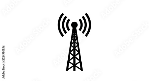 Black silhouette of a radio communication tower icon isolated on a