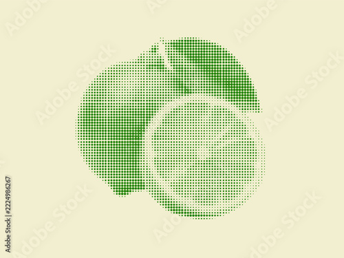 Halftone green Lemon illustration on a pale yellow background representing fresh fruit healthy eating and organic produce concepts