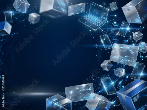 Ecommerce-Sale-Promotion-Background-Online-Shopping-Sale-Design-Ecommerce-Sale-Promotion-Background Floating crystal shards in deep blue space