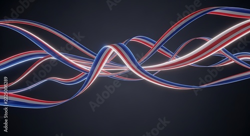 Abstract 3d wavy ribbons with red white and blue colors