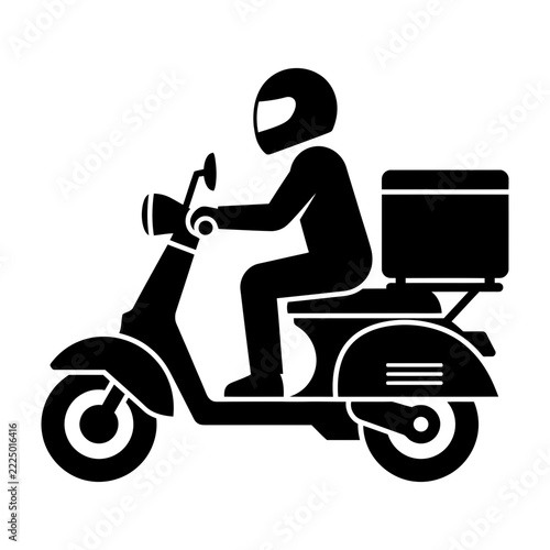 Black Silhouette of Delivery Driver Riding Scooter with Top Box