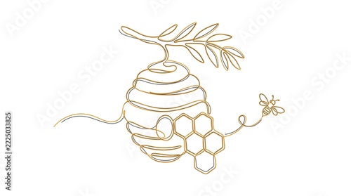 Continuous Line Whole Apple with Leaf Illustration