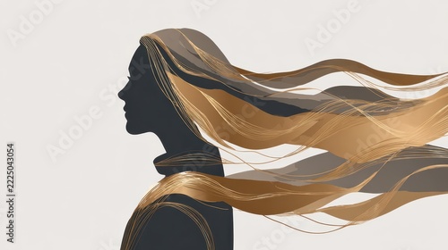 Silhouette of a Woman with Flowing Hair in an Abstract Graphic Design