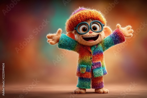 Whimsical Character in Knitwear Spreads Joy and Warmth, Smiles Brightly