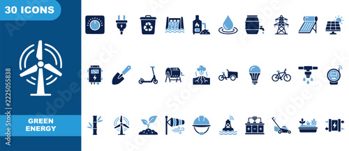 Green Energy and Renewable Power Technology Icon Set