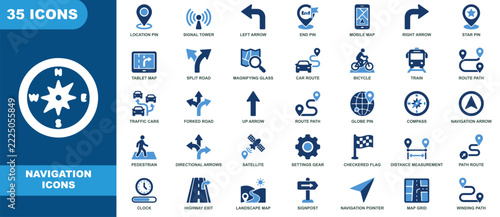 Navigation Direction and Location Wayfinding Symbol Icon Set