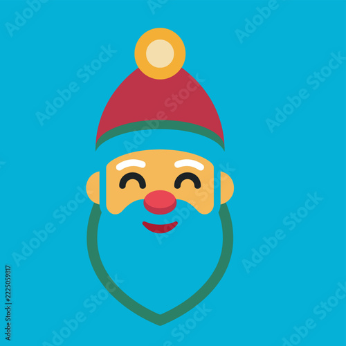 Cute smiling Santa Claus face icon on blue background