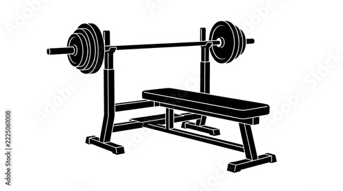 Fotografie Black silhouette bench press barbell gym fitness equipment strength training