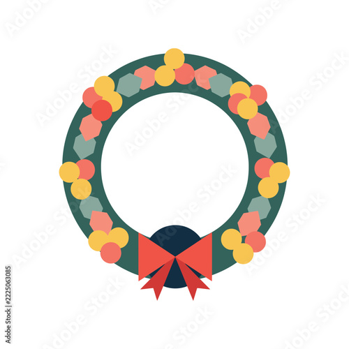 Colorful Christmas wreath with red bow