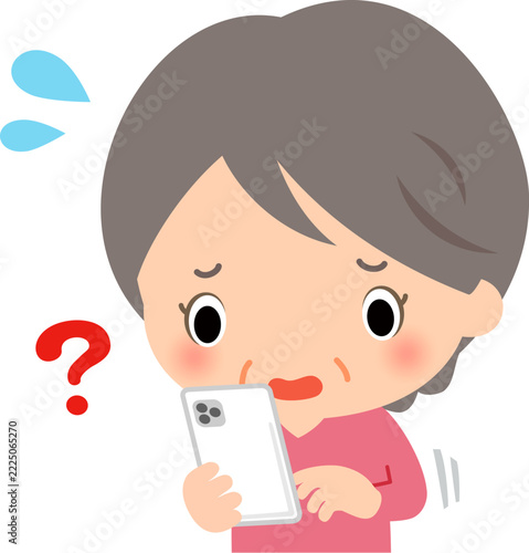 スマートフォンの操作に戸惑うシニア女性
