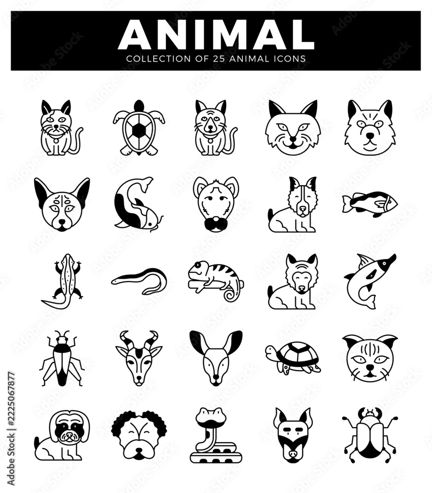 Fototapeta premium black and white animal icons on white background. Vector illustration for design.