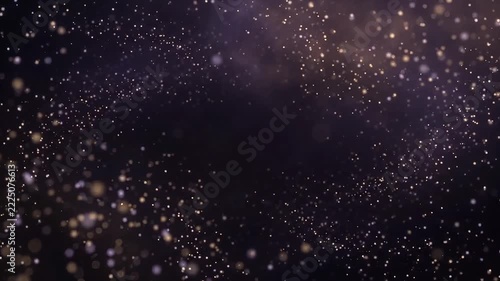 Floating Golden Cosmic Dust Particles on Dark Background, Seamless Loop with Copy Space