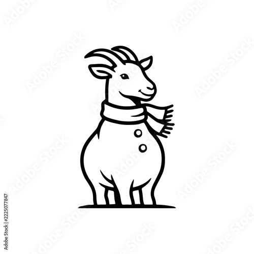 Smiling baby goat wearing a scarf in black line art
