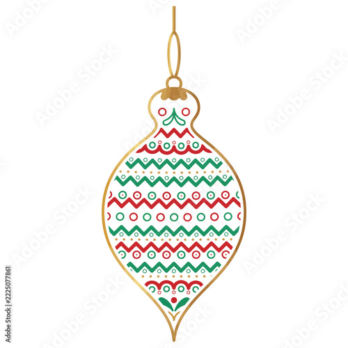 Decorative Christmas bauble with red green zigzag patterns