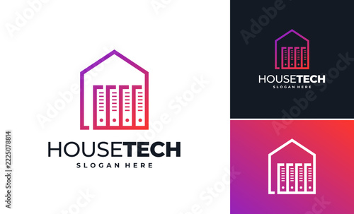Minimalist line hosting home logo designs, Creative technology network connect idea designs concept
