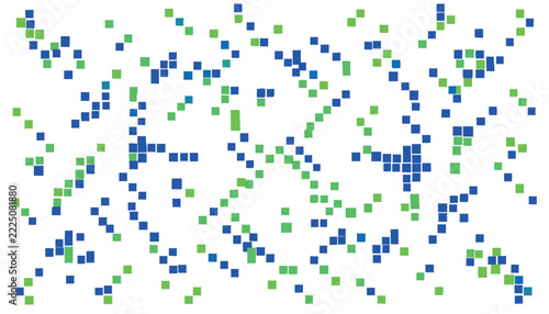 Abstract Pixel Mosaic Pattern Vector with Scattered Blue and Green Square Tiles