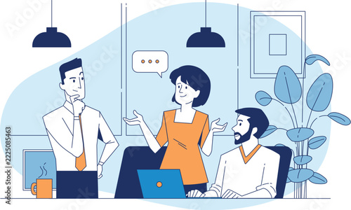 Corporate Team Office Discussion and Brainstorming Meeting Illustration Vector