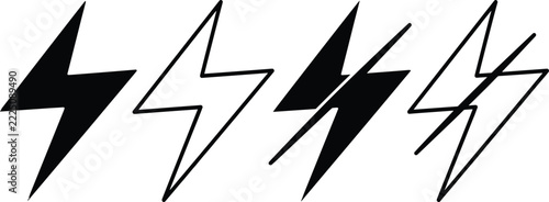 Lightning Bolt Icons in Black Solid and Outline Styles
