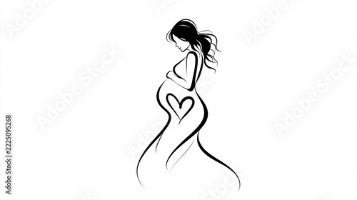 Family - Pregnant woman line art silhouette with heart symbol