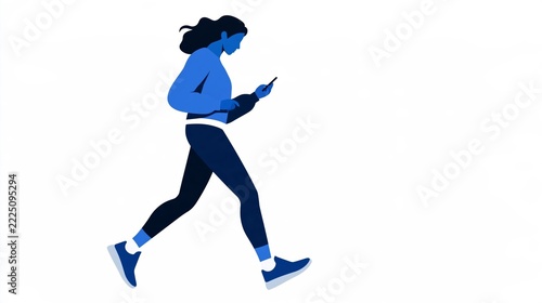 Fitness - Illustration of a woman walking while using a smartphone